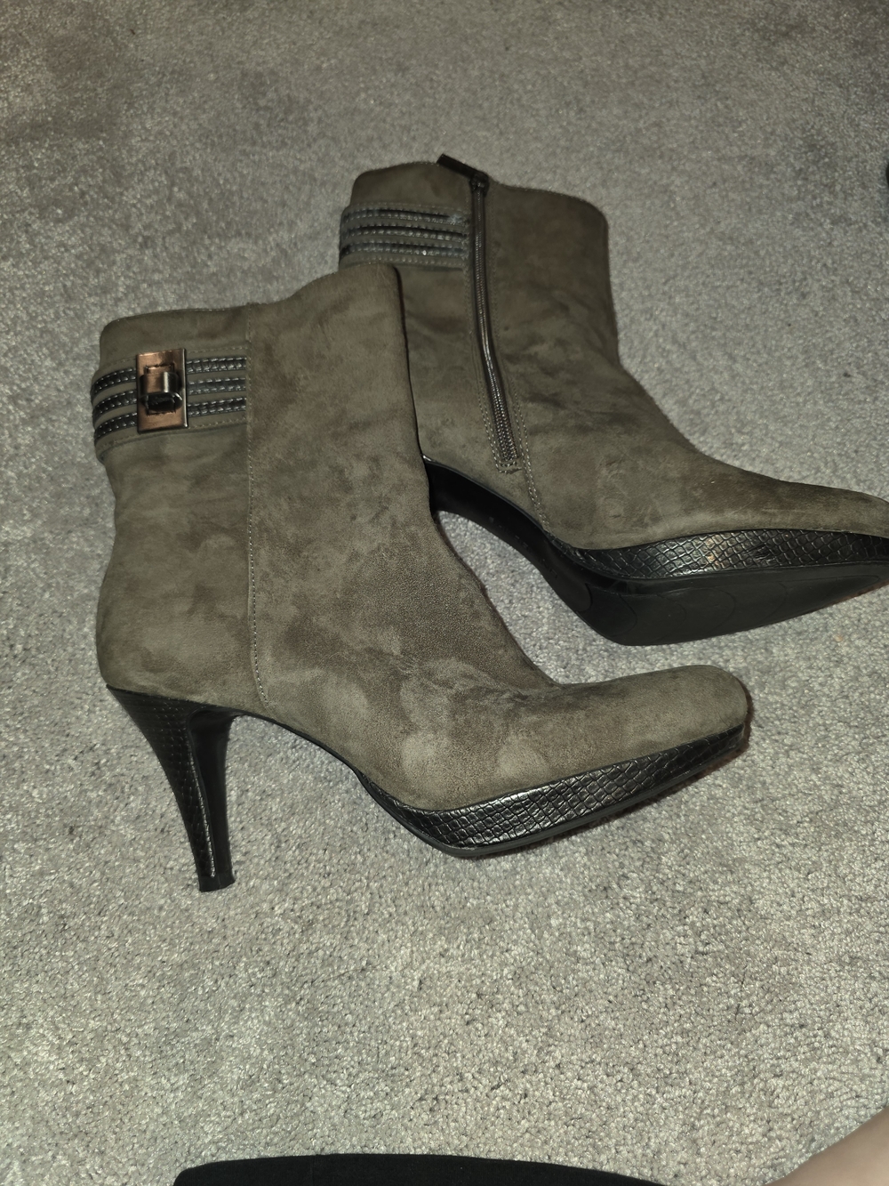 Bandolino Taupe Suede Ankle Boots with Buckle Accent